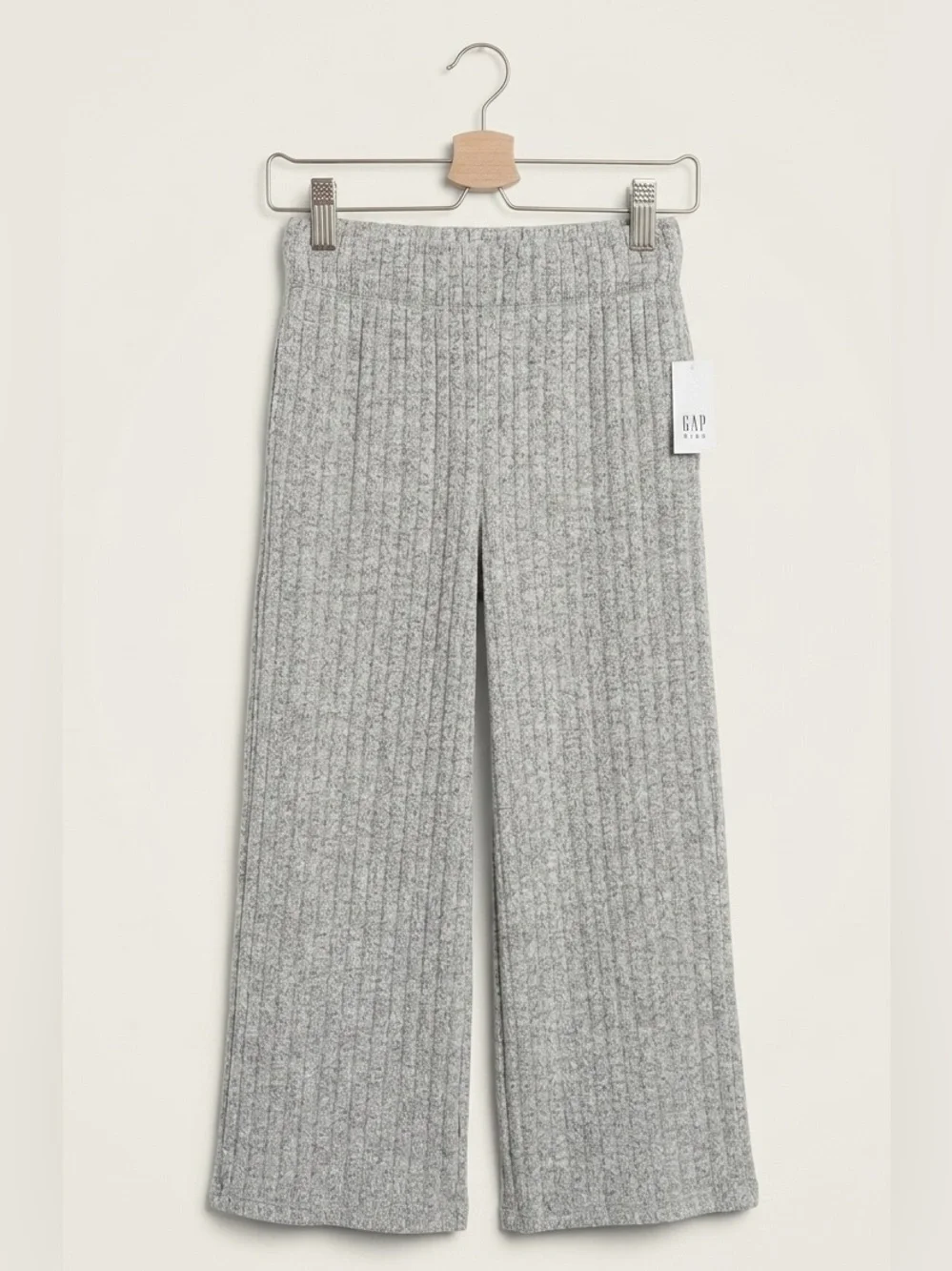 NWT GAP Kids Girls Light Heather Gray Ribbed Wide-Leg Pants - soft - size 6-7